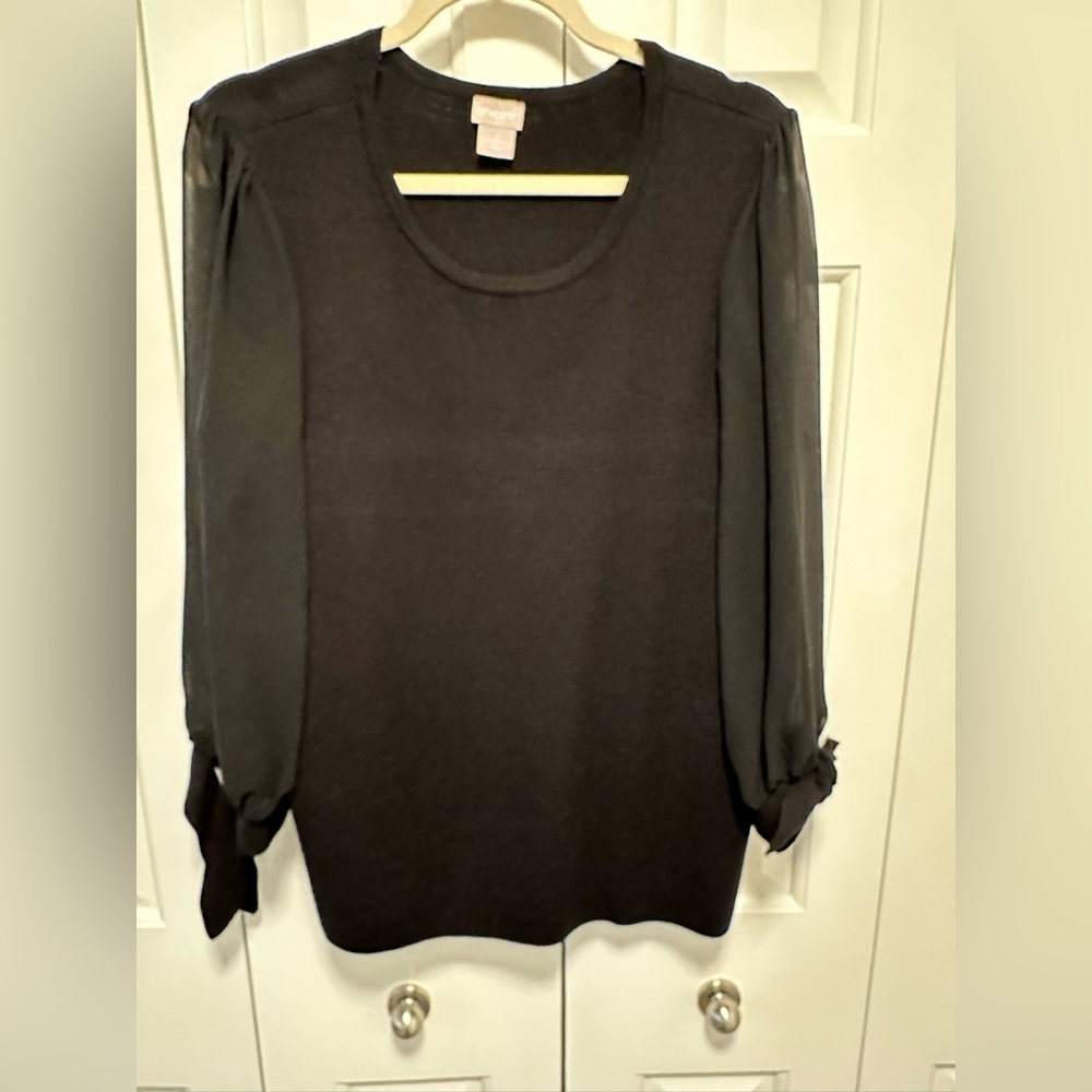 Chico's Black Sheer Sleeve Blouse